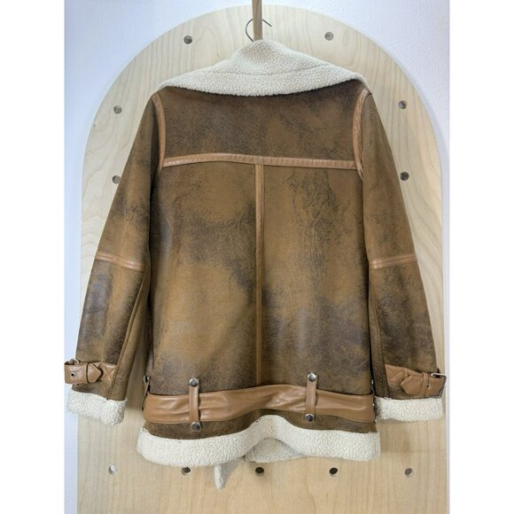 AVEC LES FILLES Coat Worn On TV Eden McCoy Camel Faux Shearling Jacket Moto XS - Picture 8 of 16